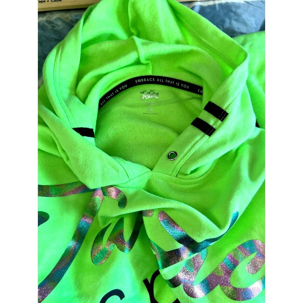 Justice Sport Lime Green Black Stripes Cropped Hoodie Youth Large NWT